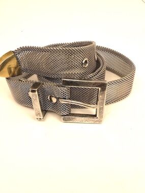 Vintage 1980's Silver Plated Stainless Steel Mesh Belt With Gold Tone Tip